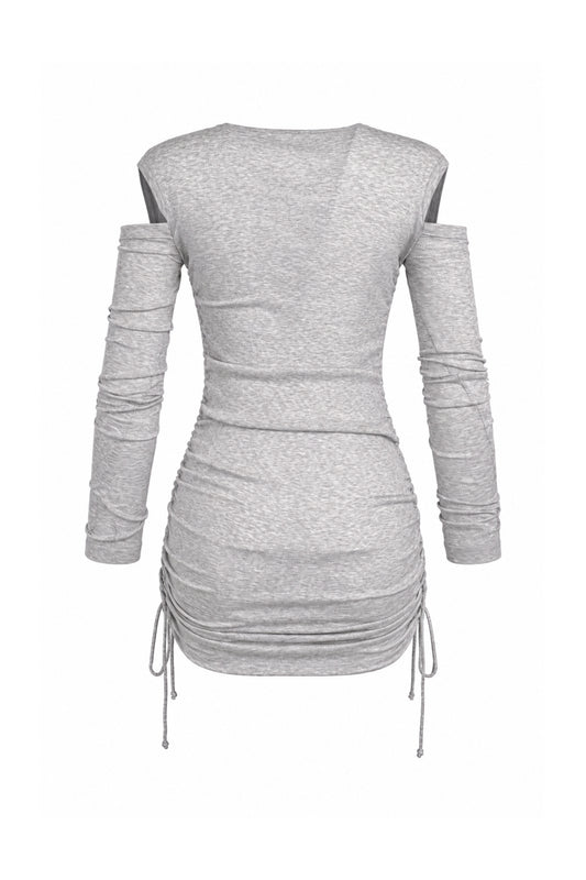Helmut Lang Grey Rib Knit Cut-Out Shoulder Ruched Mini Dress