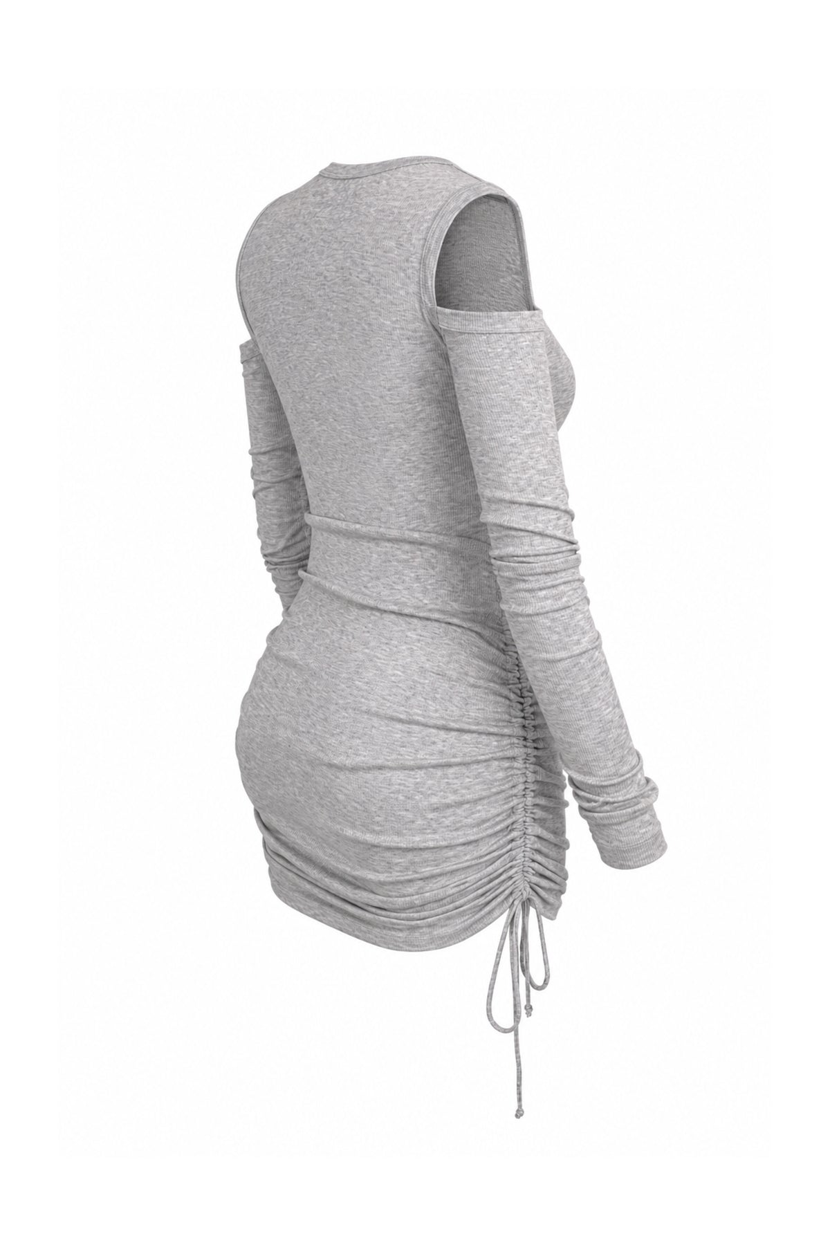 Helmut Lang Grey Rib Knit Cut-Out Shoulder Ruched Mini Dress