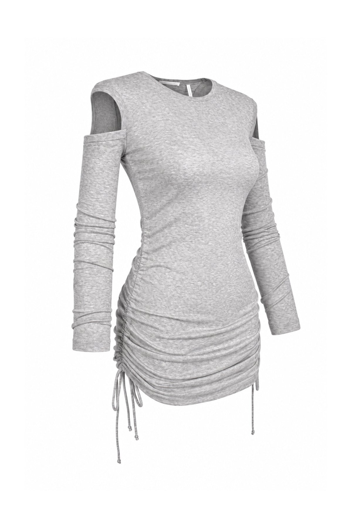 Helmut Lang Grey Rib Knit Cut-Out Shoulder Ruched Mini Dress