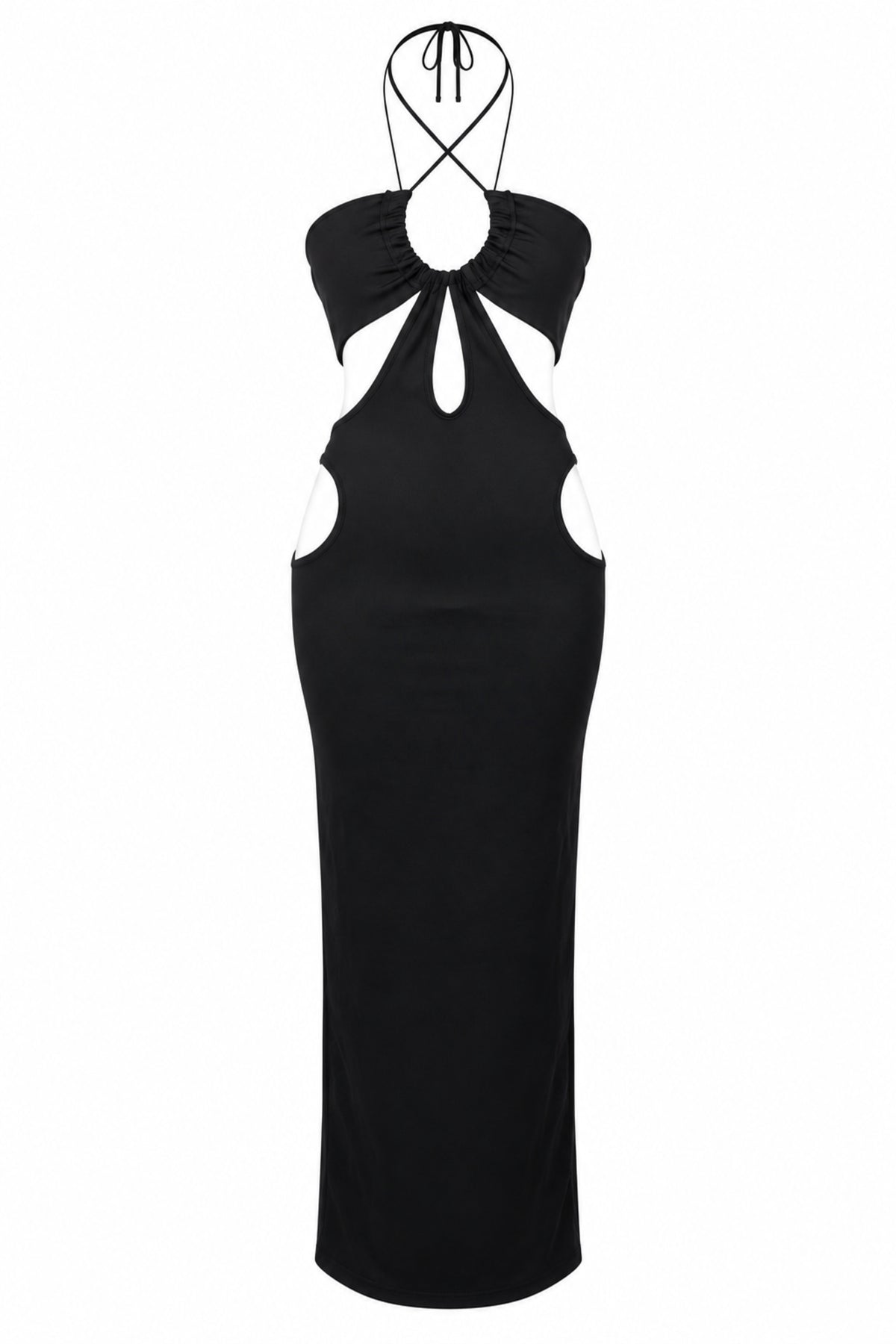 Solado Black Cut-Out Halter Maxi Dress