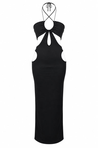 Solado Black Cut-Out Halter Maxi Dress