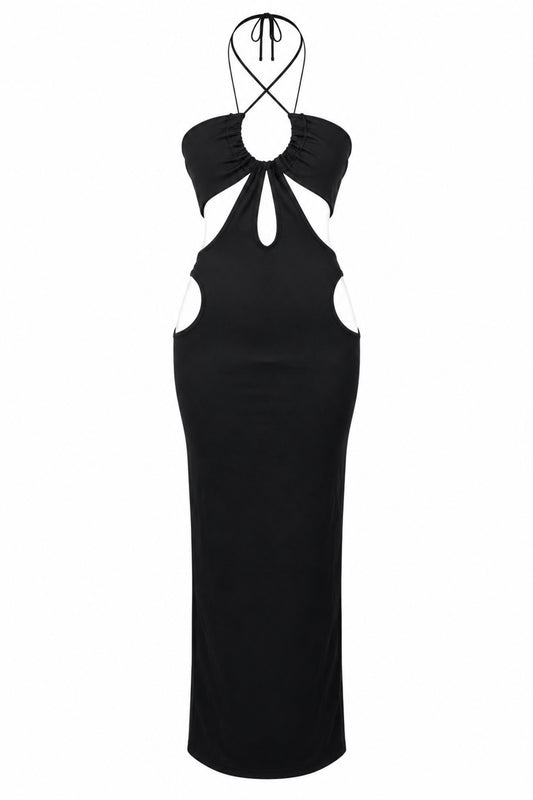 Solado Black Cut-Out Halter Maxi Dress