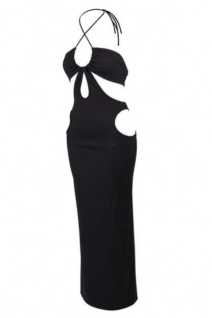 Solado Black Cut-Out Halter Maxi Dress