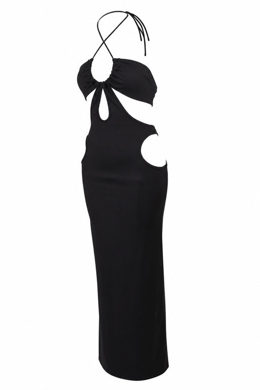 Solado Black Cut-Out Halter Maxi Dress