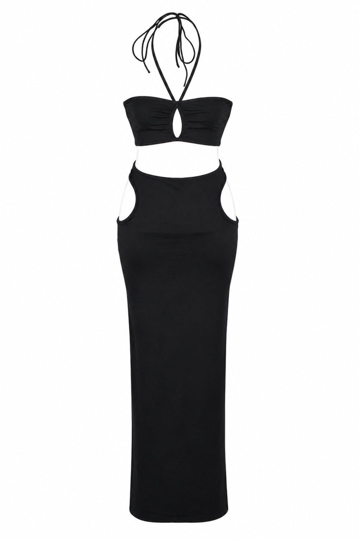 Solado Black Cut-Out Halter Maxi Dress