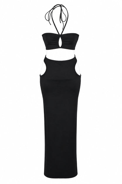 Solado Black Cut-Out Halter Maxi Dress