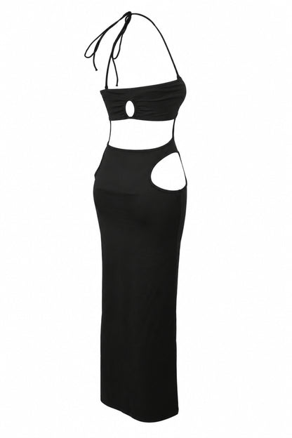 Solado Black Cut-Out Halter Maxi Dress