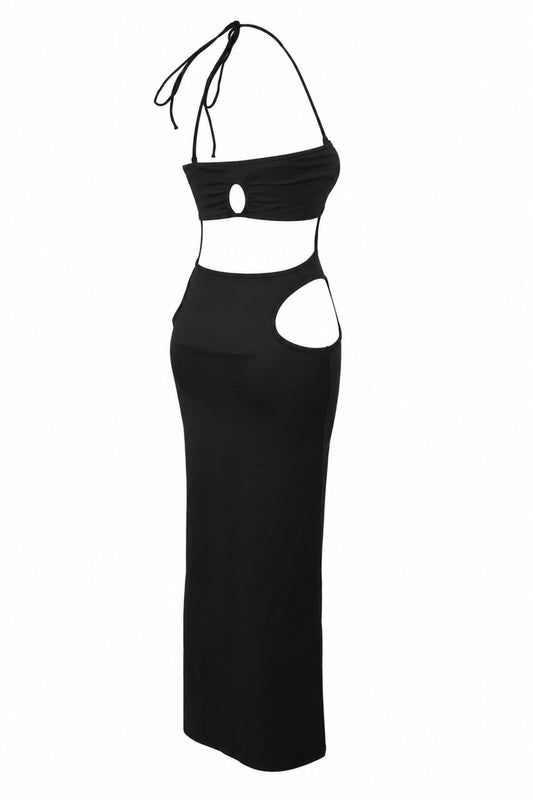 Solado Black Cut-Out Halter Maxi Dress