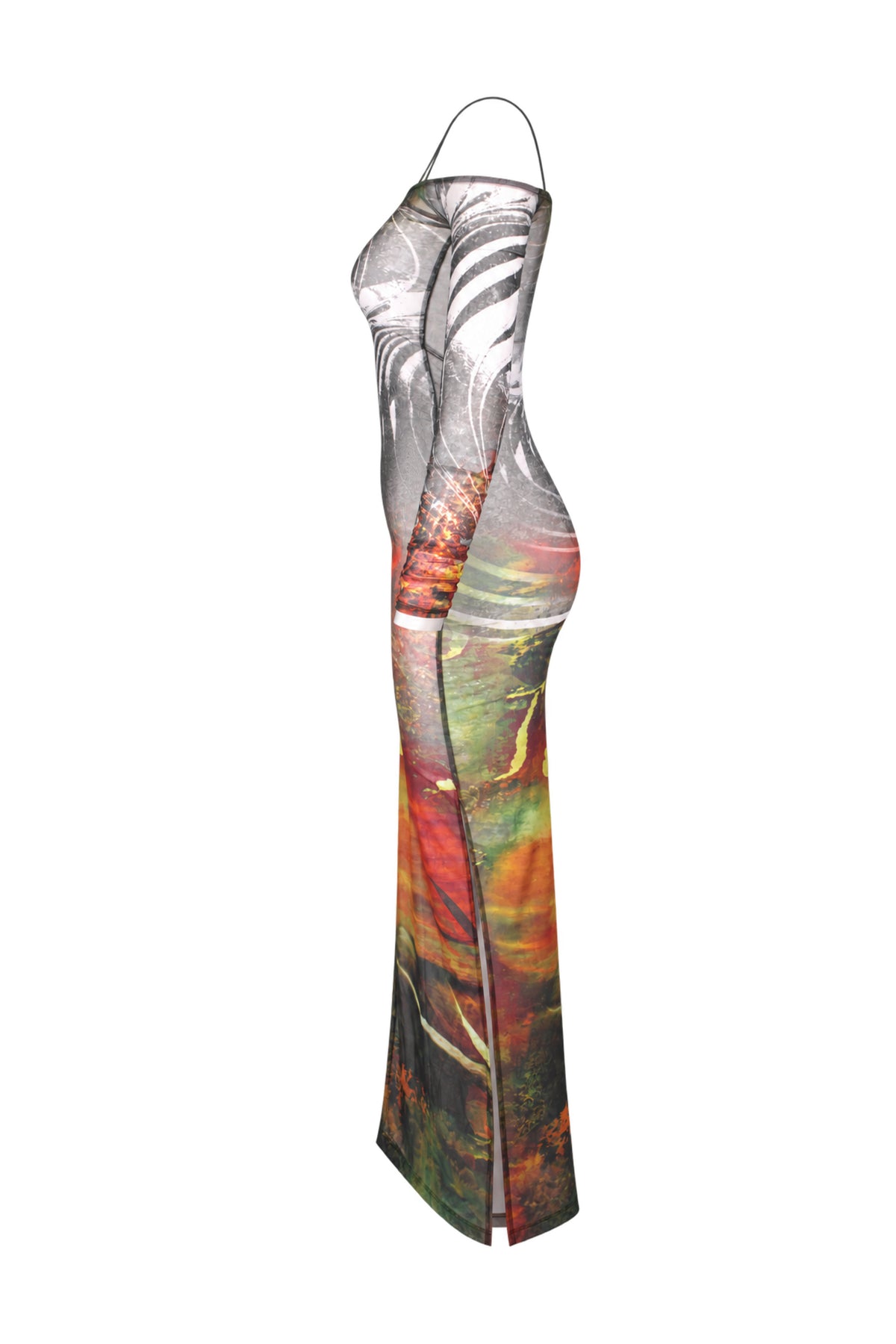 Jaded London Abstract Print Mesh Off-Shoulder Maxi Dress