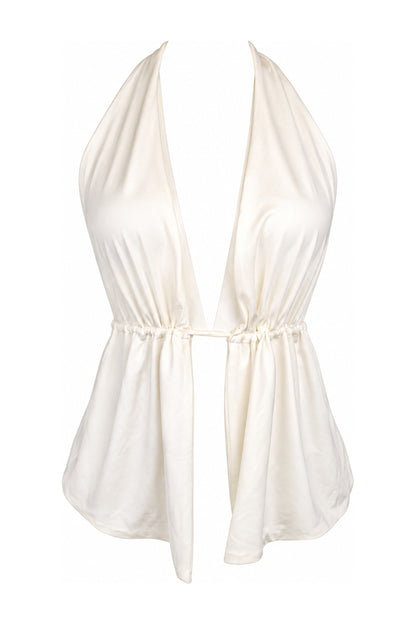 Love On Friday Ivory Halter Drawstring Waist Top