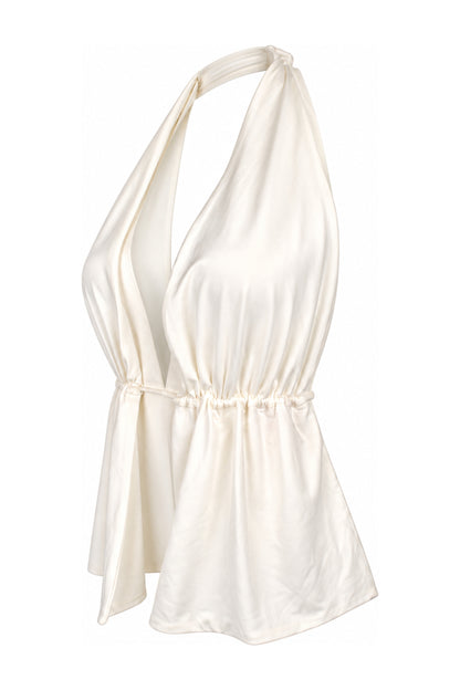 Love On Friday Ivory Halter Drawstring Waist Top