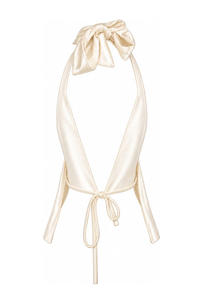 Love On Friday Ivory Halter Drawstring Waist Top