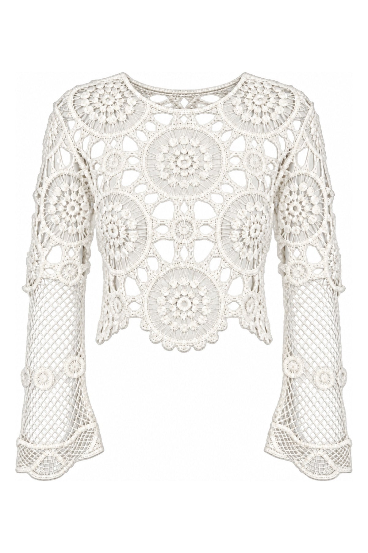 Cream Crochet Bell Sleeve Crop Top
