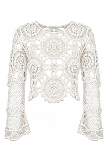 Cream Crochet Bell Sleeve Crop Top