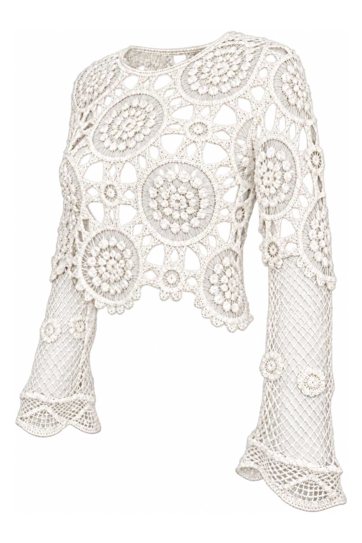 Cream Crochet Bell Sleeve Crop Top