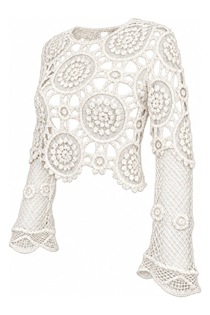 Cream Crochet Bell Sleeve Crop Top