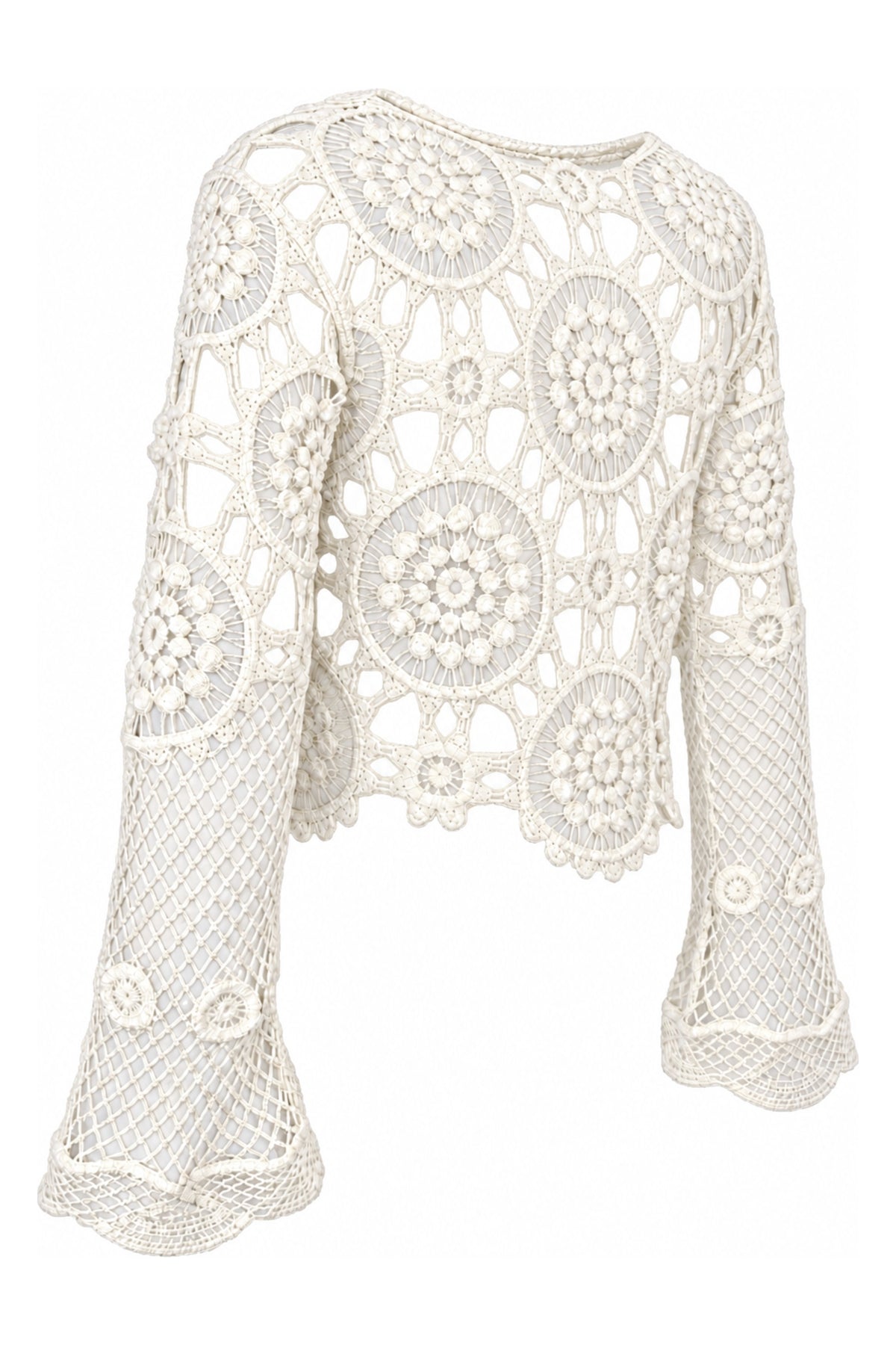 Cream Crochet Bell Sleeve Crop Top