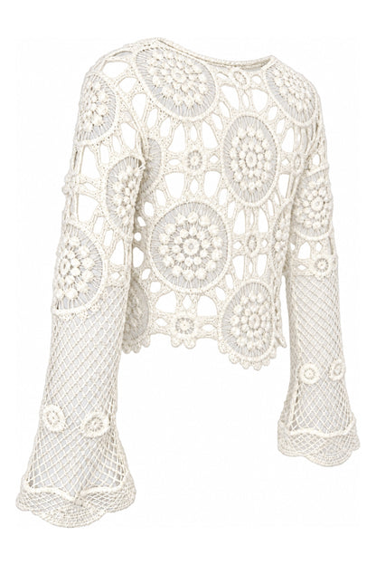 Cream Crochet Bell Sleeve Crop Top
