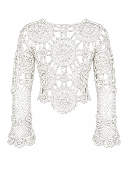 Cream Crochet Bell Sleeve Crop Top