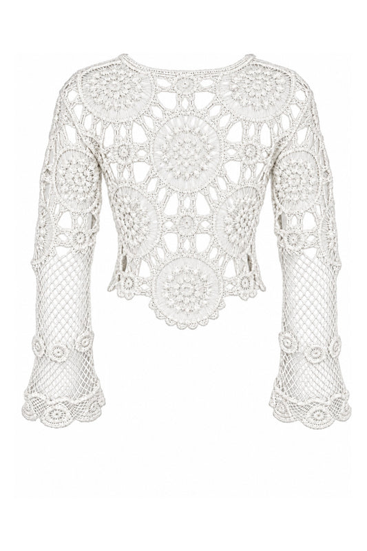 Cream Crochet Bell Sleeve Crop Top