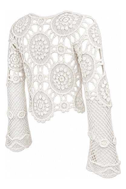 Cream Crochet Bell Sleeve Crop Top