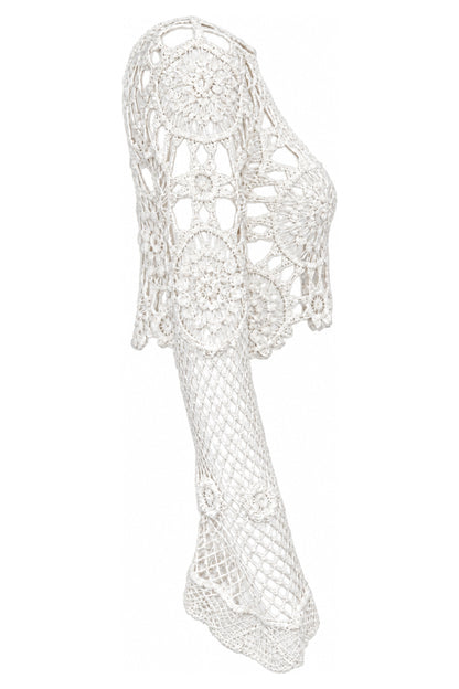 Cream Crochet Bell Sleeve Crop Top