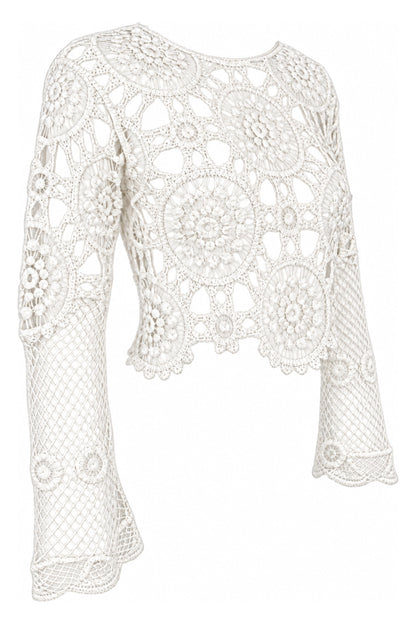 Cream Crochet Bell Sleeve Crop Top