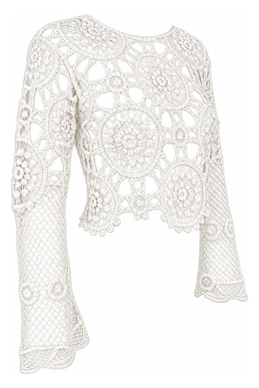 Cream Crochet Bell Sleeve Crop Top
