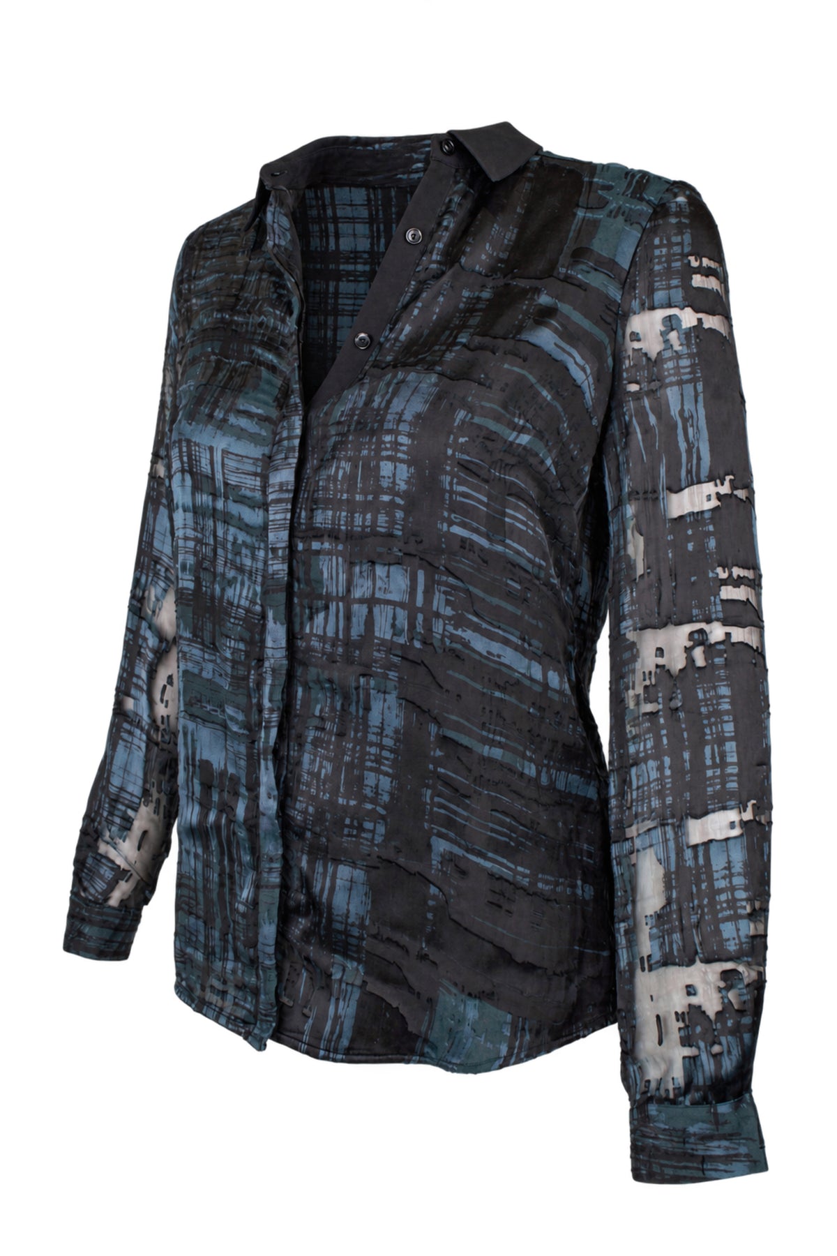 Reiss Black Blue Devoré Silk Blend Shirt