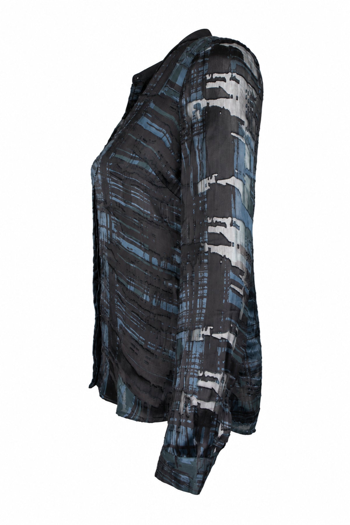 Reiss Black Blue Devoré Silk Blend Shirt