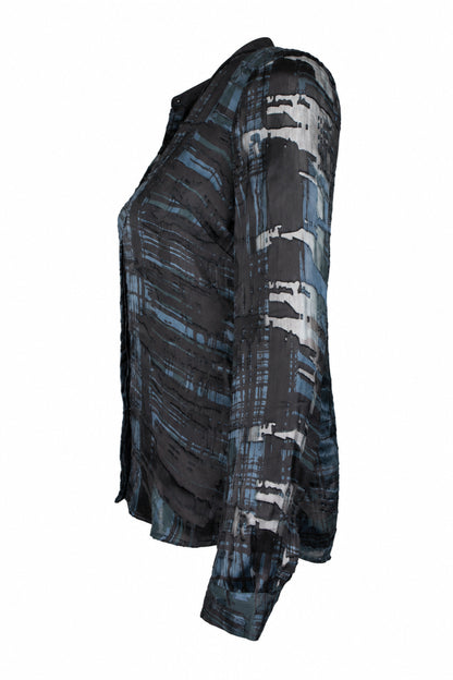 Reiss Black Blue Devoré Silk Blend Shirt