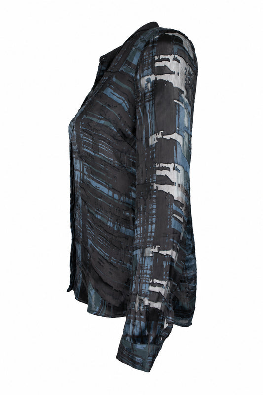 Reiss Black Blue Devoré Silk Blend Shirt