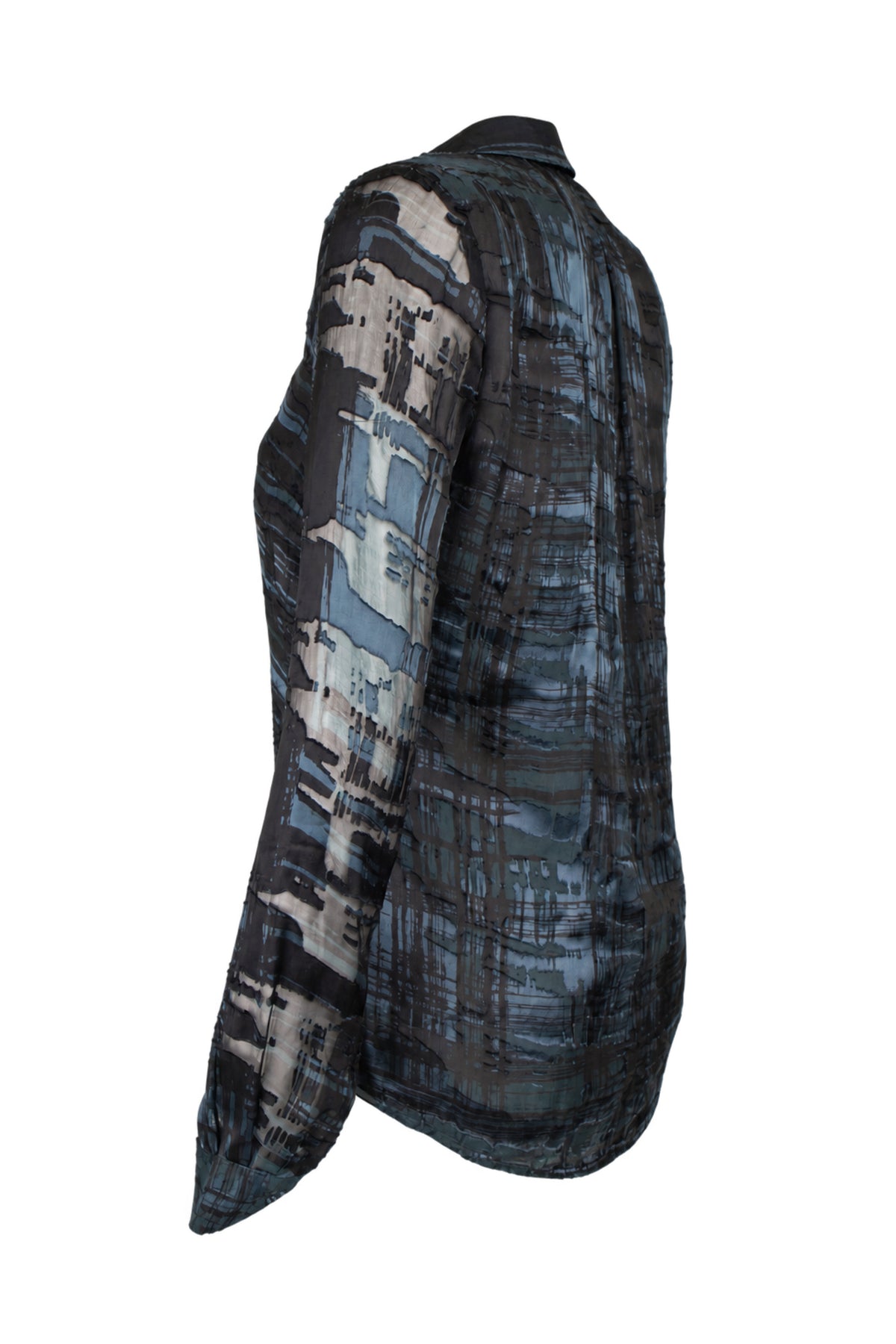 Reiss Black Blue Devoré Silk Blend Shirt
