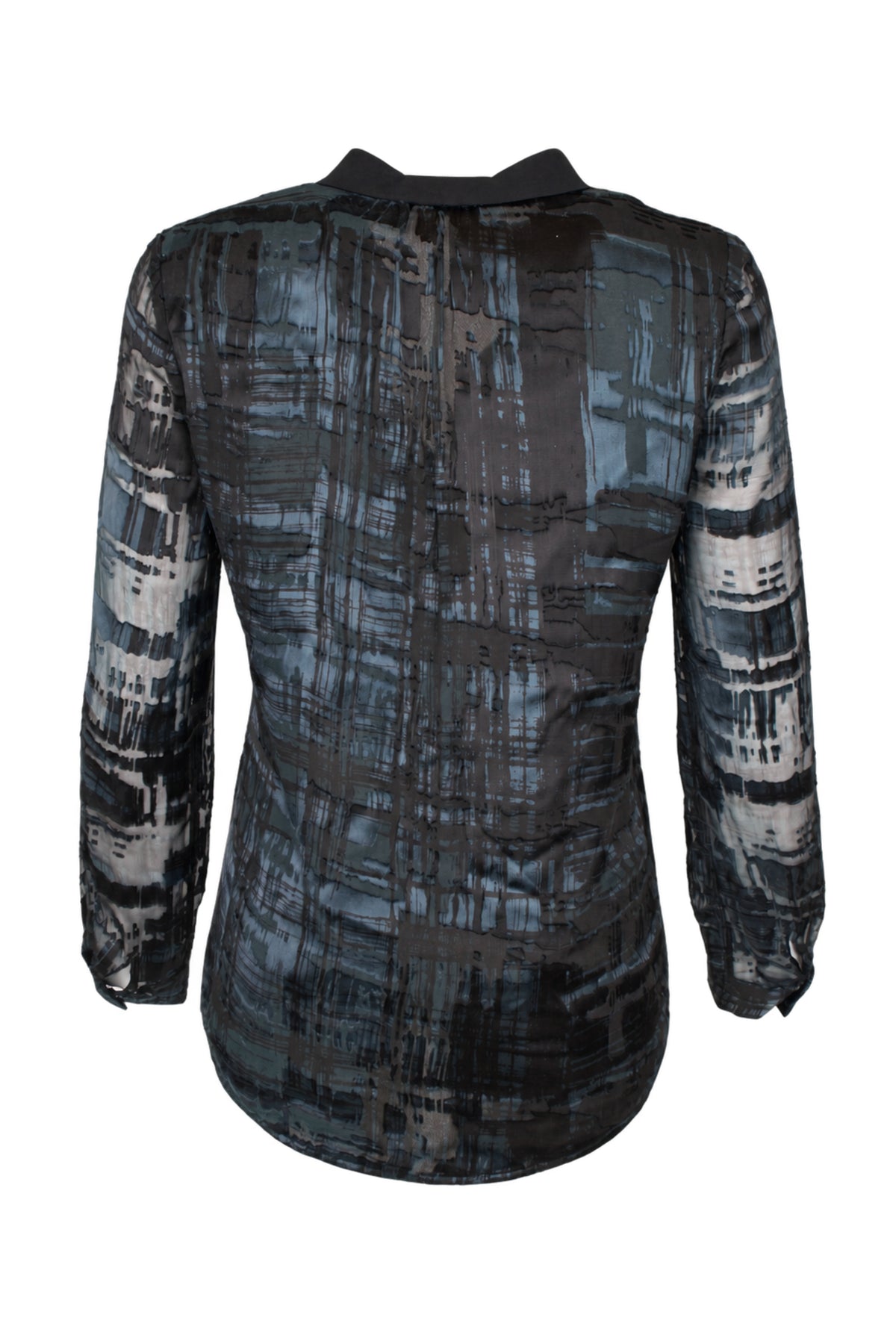 Reiss Black Blue Devoré Silk Blend Shirt