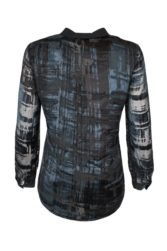 Reiss Black Blue Devoré Silk Blend Shirt