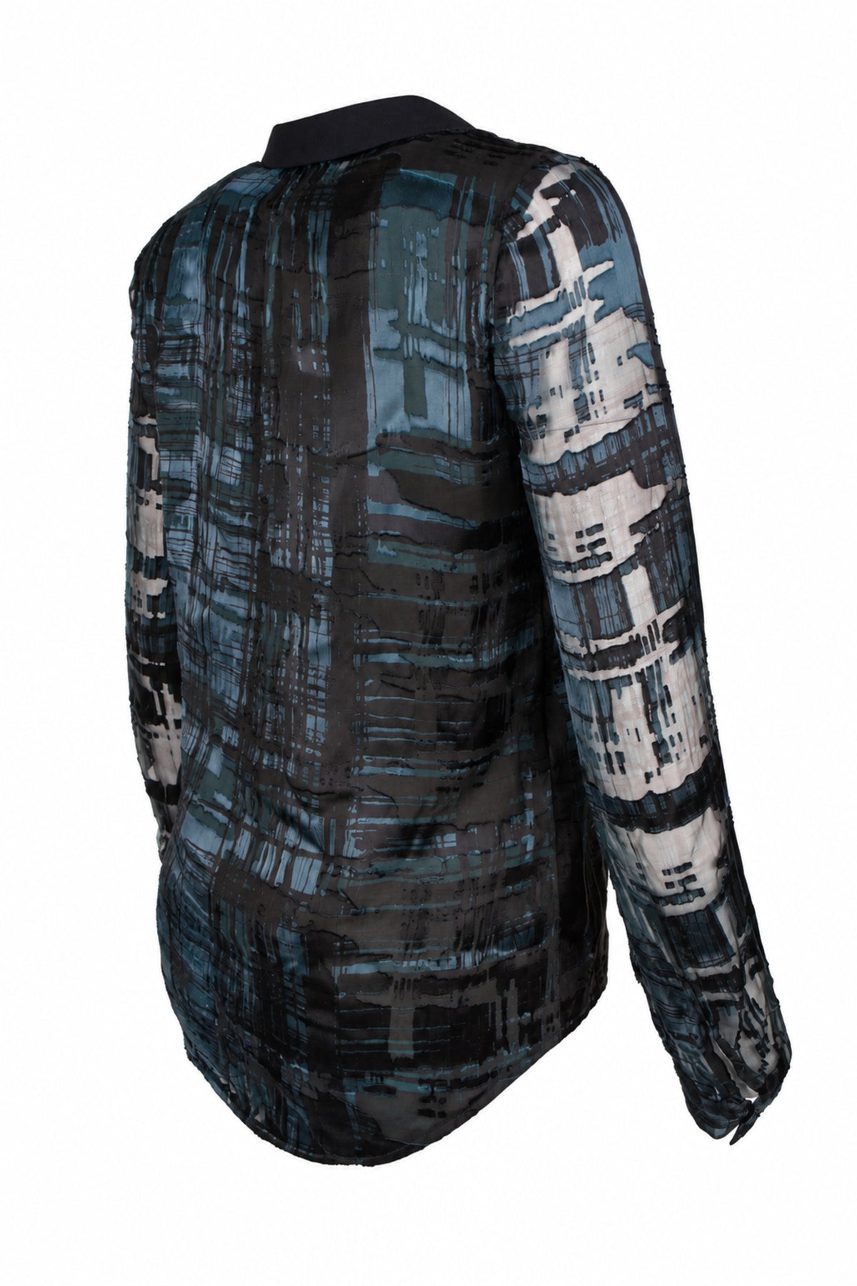 Reiss Black Blue Devoré Silk Blend Shirt