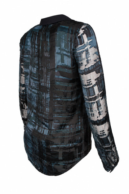 Reiss Black Blue Devoré Silk Blend Shirt