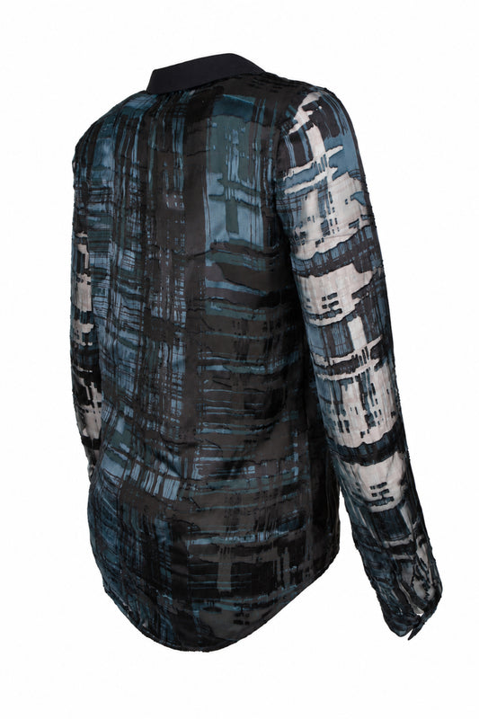 Reiss Black Blue Devoré Silk Blend Shirt