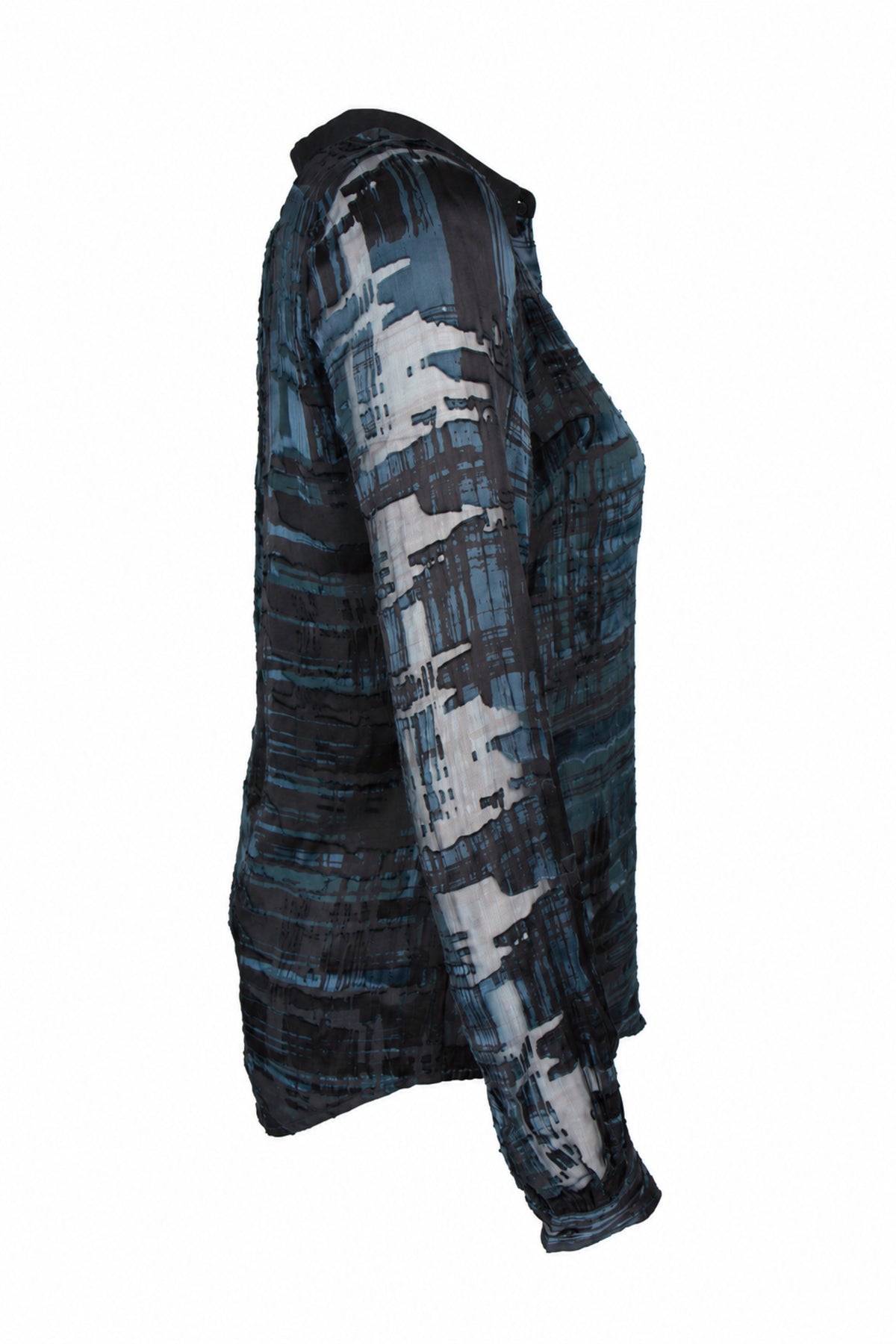 Reiss Black Blue Devoré Silk Blend Shirt