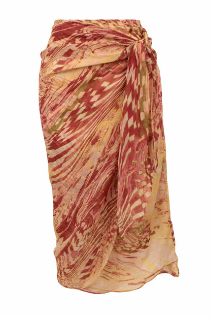 Souq Samourai Red Ochre Print Wrap Midi Skirt