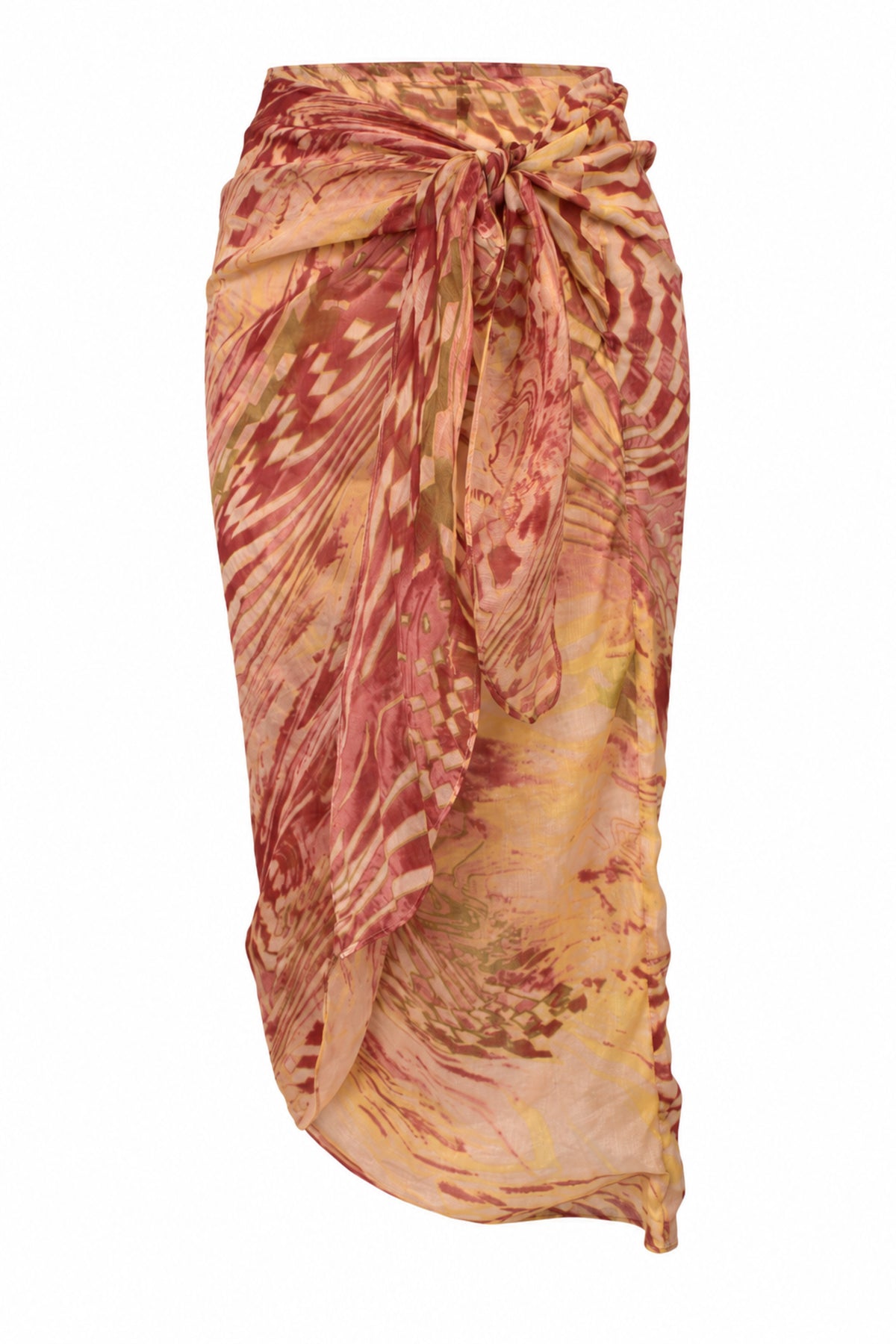 Souq Samourai Red Ochre Print Wrap Midi Skirt