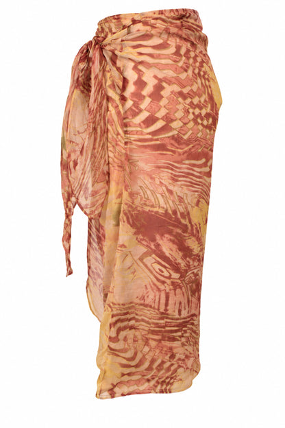 Souq Samourai Red Ochre Print Wrap Midi Skirt