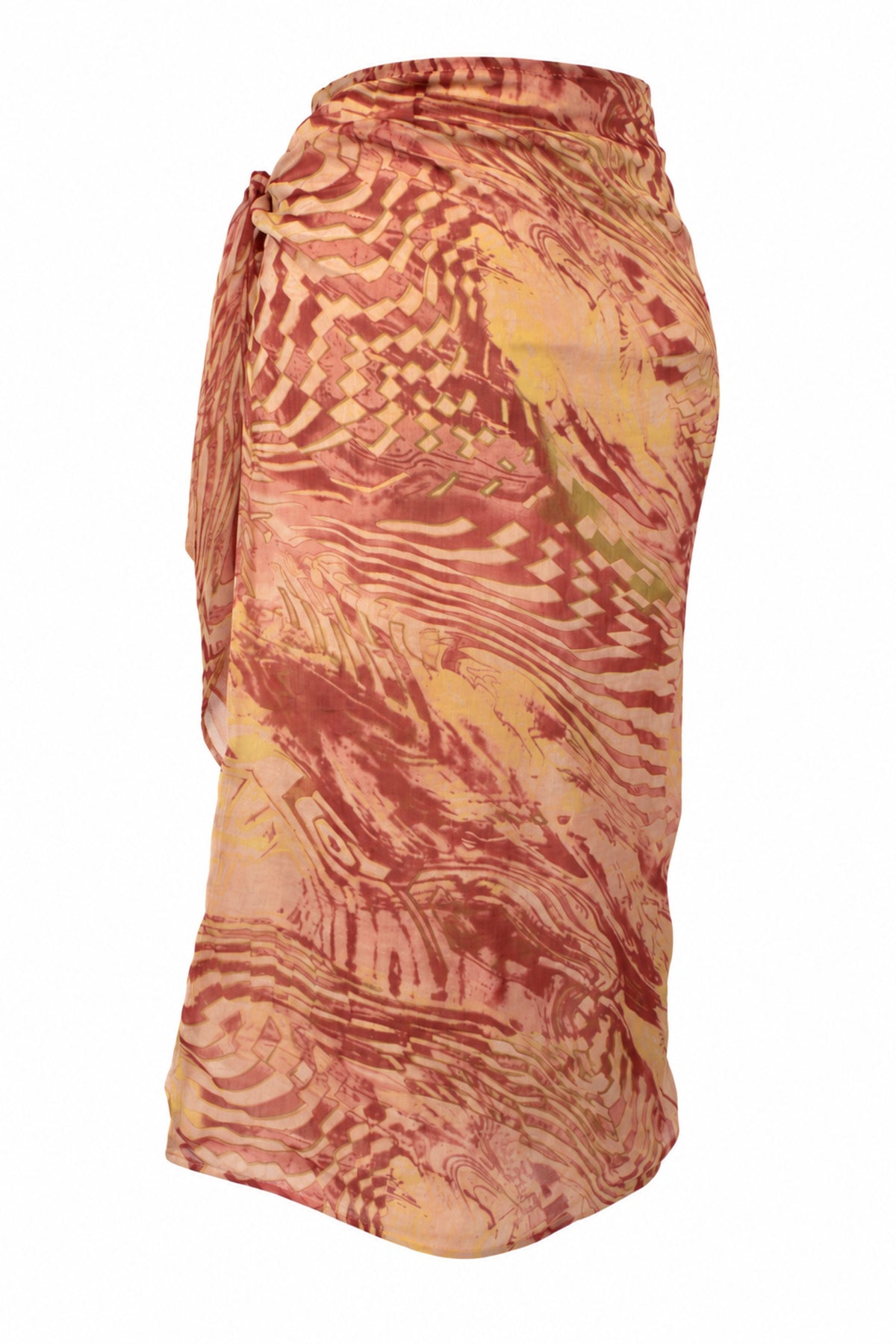 Souq Samourai Red Ochre Print Wrap Midi Skirt