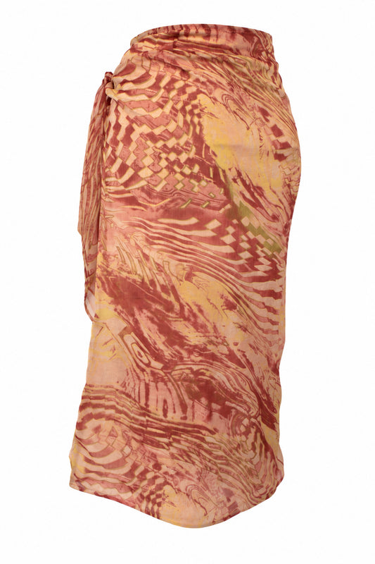 Souq Samourai Red Ochre Print Wrap Midi Skirt