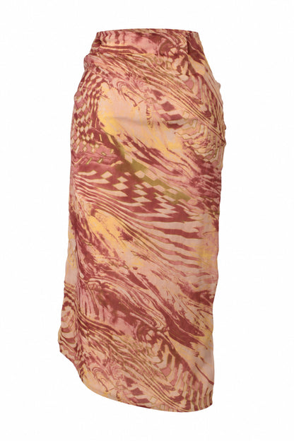 Souq Samourai Red Ochre Print Wrap Midi Skirt