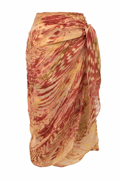 Souq Samourai Red Ochre Print Wrap Midi Skirt