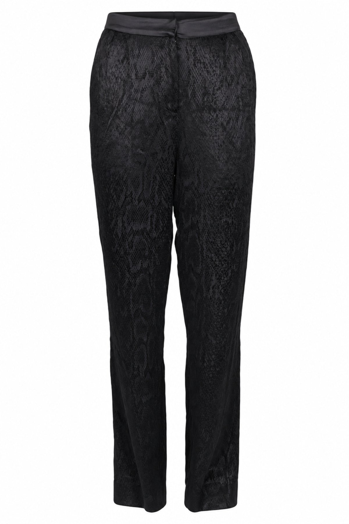 Vakkorama Black Satin Snake Jacquard Straight Trousers