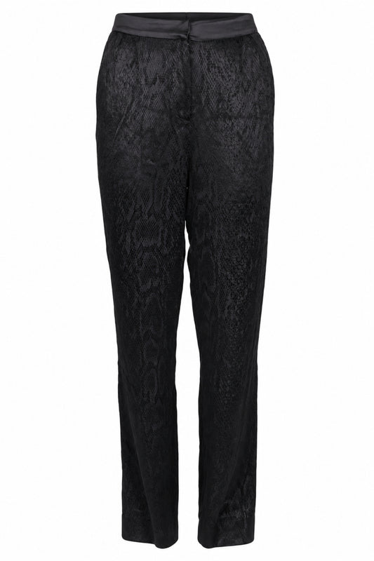 Vakkorama Black Satin Snake Jacquard Straight Trousers