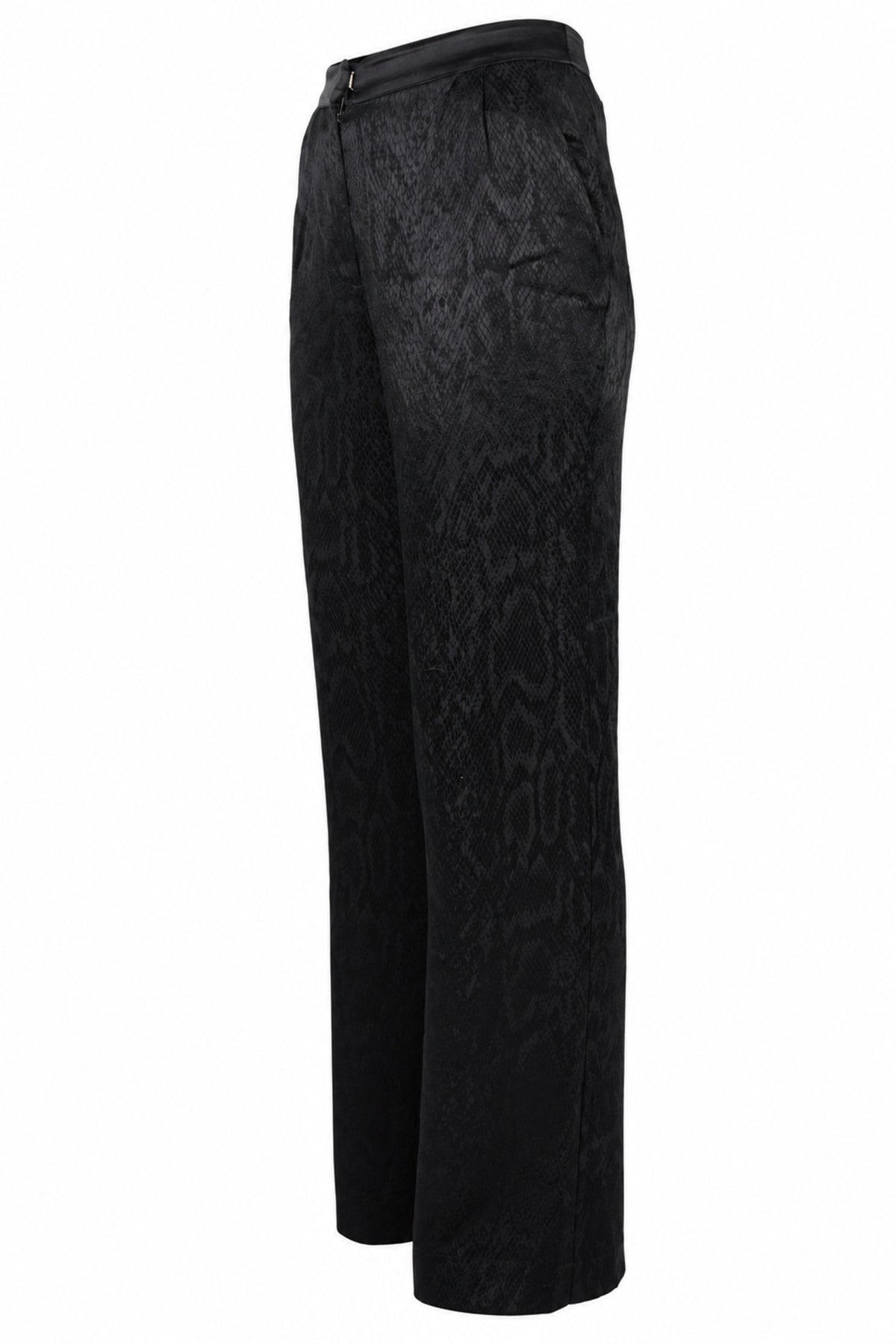 Vakkorama Black Satin Snake Jacquard Straight Trousers