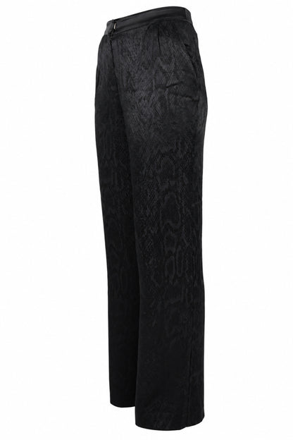 Vakkorama Black Satin Snake Jacquard Straight Trousers